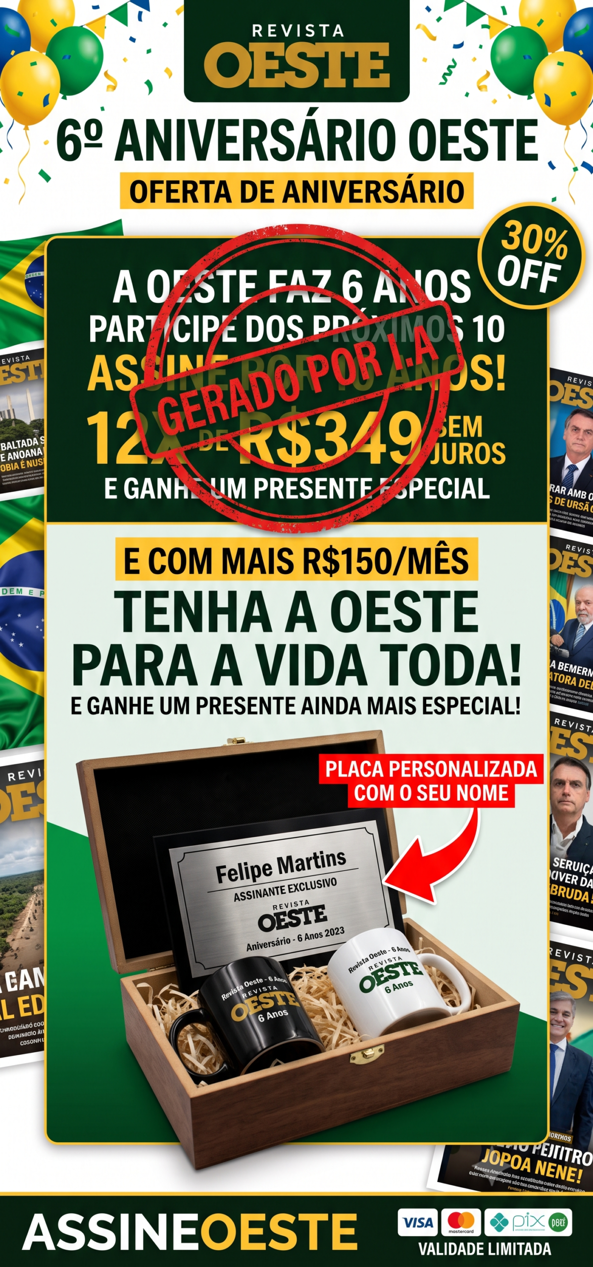 Antes: arte gerada por IA, sem hierarquia visual nem identidade de marca
