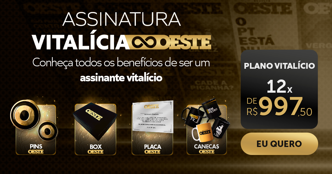 Logo da campanha Assinatura Vitalícia da Revista Oeste